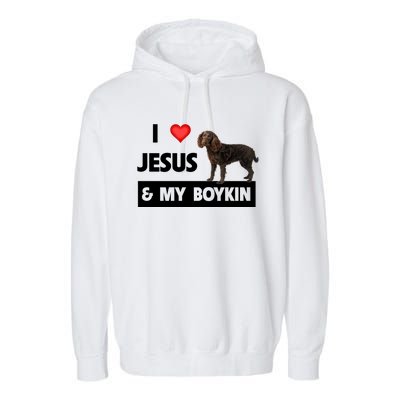 I Love Jesus And My Kin Spaniel Duck Hunting Dog Mom Dad Gift Garment-Dyed Fleece Hoodie