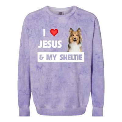 I Love Jesus And My Sheltie Dog Mom Dad Shetland Sheepdog Gift Colorblast Crewneck Sweatshirt