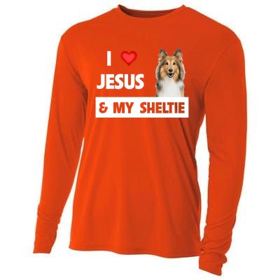 I Love Jesus And My Sheltie Dog Mom Dad Shetland Sheepdog Gift Cooling Performance Long Sleeve Crew