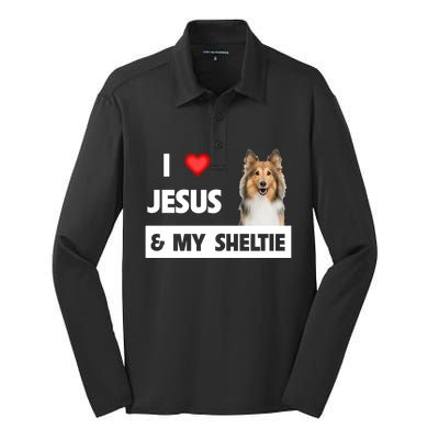 I Love Jesus And My Sheltie Dog Mom Dad Shetland Sheepdog Gift Silk Touch Performance Long Sleeve Polo