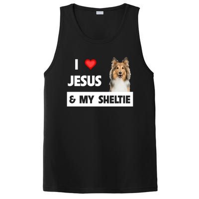 I Love Jesus And My Sheltie Dog Mom Dad Shetland Sheepdog Gift PosiCharge Competitor Tank