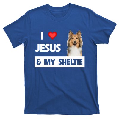 I Love Jesus And My Sheltie Dog Mom Dad Shetland Sheepdog Gift T-Shirt