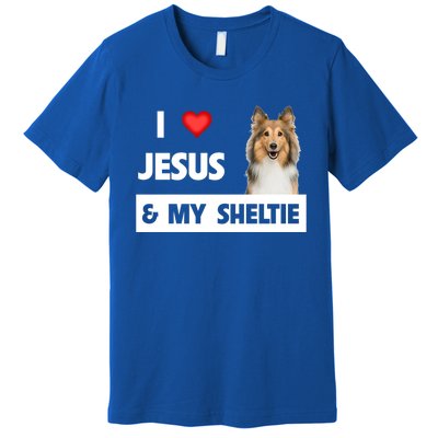 I Love Jesus And My Sheltie Dog Mom Dad Shetland Sheepdog Gift Premium T-Shirt