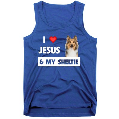 I Love Jesus And My Sheltie Dog Mom Dad Shetland Sheepdog Gift Tank Top