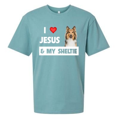 I Love Jesus And My Sheltie Dog Mom Dad Shetland Sheepdog Gift Sueded Cloud Jersey T-Shirt