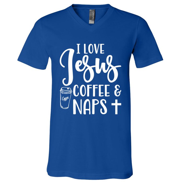 I Love Jesus Coffee And Naps Cute Funny Christian Gift V-Neck T-Shirt