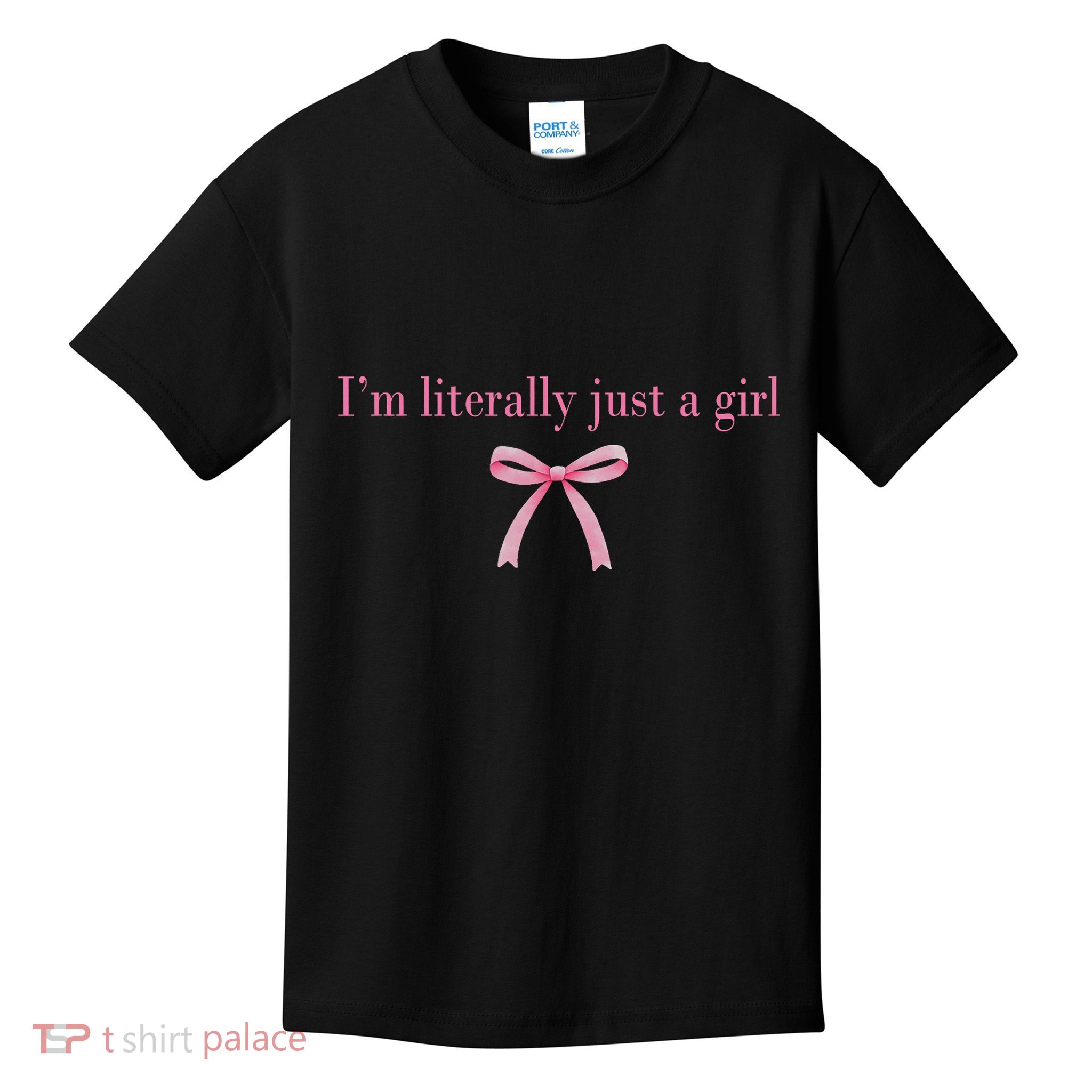 Im Literally Just A Girl Sad Hamster Meme With Pink_ Ribbon Kids T-Shirt