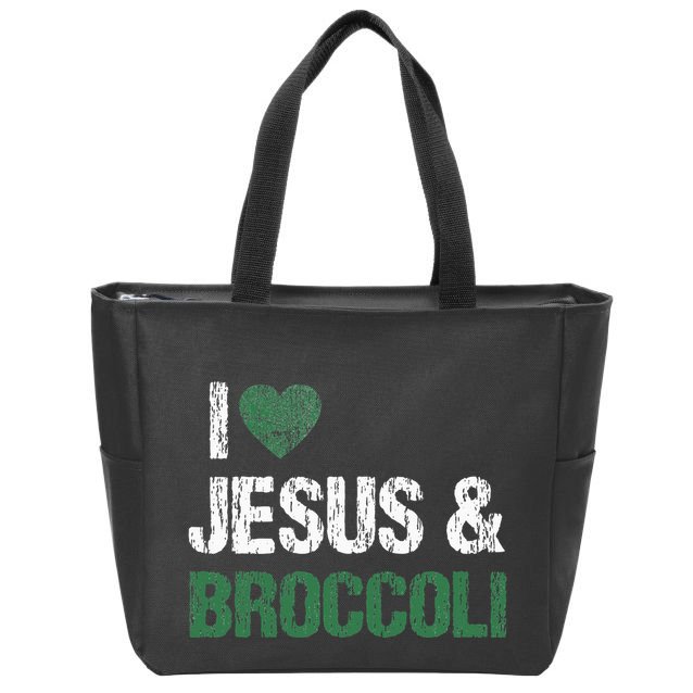 I Love Jesus And Broccoli Lover Funny Vegetable Veggies Food Zip Tote Bag