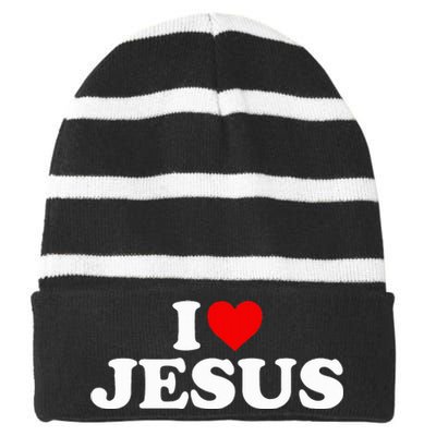 I Love Jesus - Heart  Striped Beanie with Solid Band