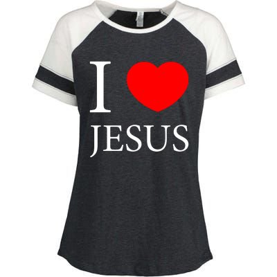 I Love Jesus Simple Logo Enza Ladies Jersey Colorblock Tee