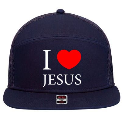 I Love Jesus Simple Logo 7 Panel Mesh Trucker Snapback Hat