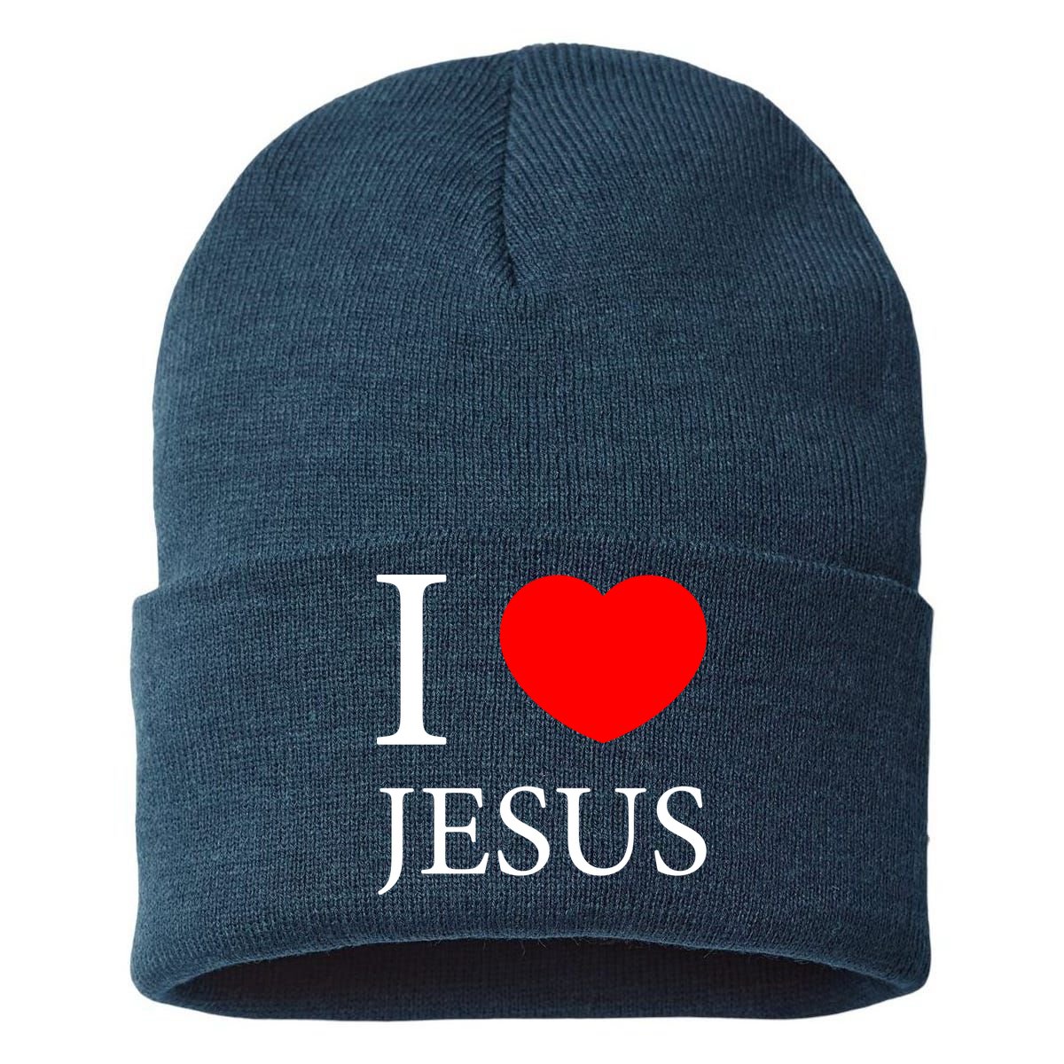 I Love Jesus Simple Logo Sustainable Knit Beanie