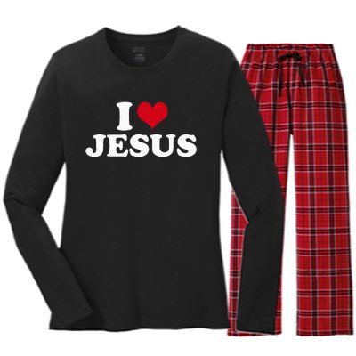 I Love Jesus I Heart Jesus Women's Long Sleeve Flannel Pajama Set 