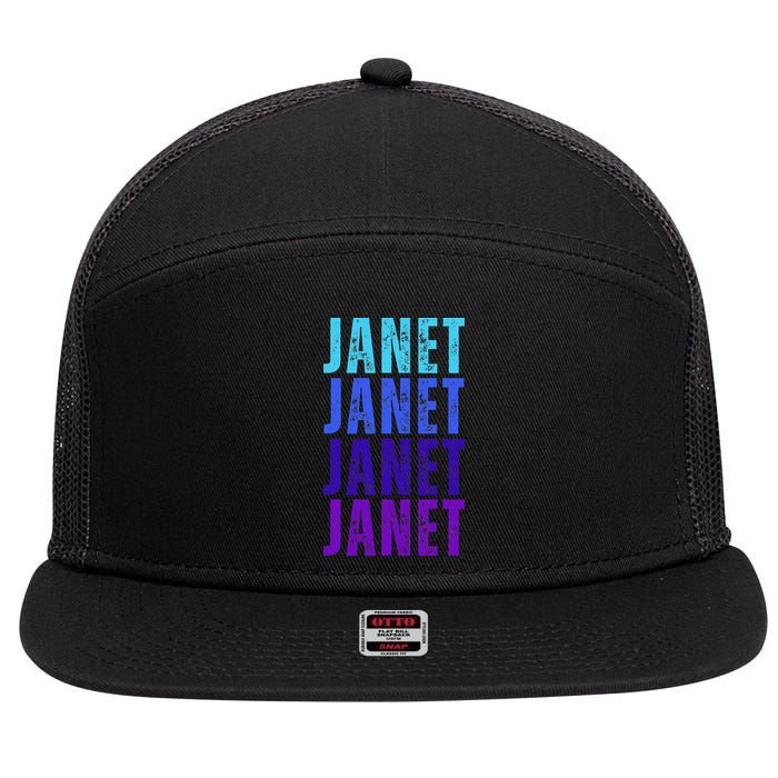 I Love Janet Pattern First Name Janet 7 Panel Mesh Trucker Snapback Hat