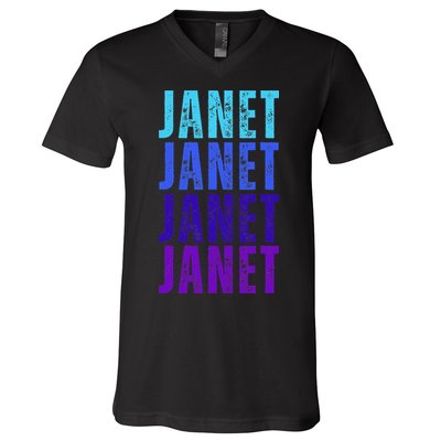I Love Janet Pattern First Name Janet V-Neck T-Shirt