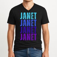 I Love Janet Pattern First Name Janet V-Neck T-Shirt
