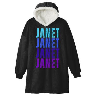 I Love Janet Pattern First Name Janet Hooded Wearable Blanket