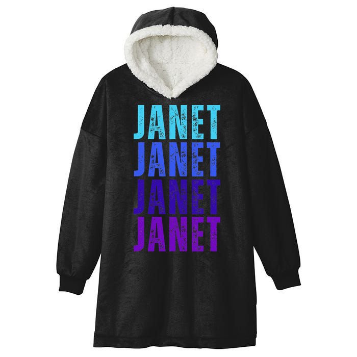I Love Janet Pattern First Name Janet Hooded Wearable Blanket