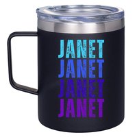 I Love Janet Pattern First Name Janet 12oz Stainless Steel Coffee Mug