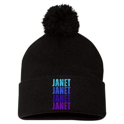I Love Janet Pattern First Name Janet Pom Pom 12in Knit Beanie