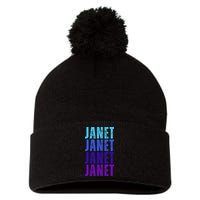 I Love Janet Pattern First Name Janet Pom Pom 12in Knit Beanie