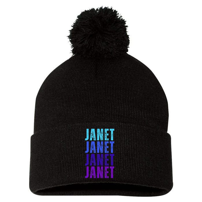I Love Janet Pattern First Name Janet Pom Pom 12in Knit Beanie