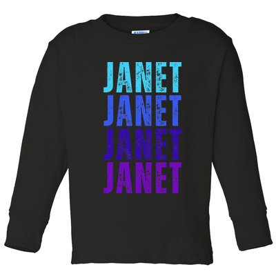 I Love Janet Pattern First Name Janet Toddler Long Sleeve Shirt