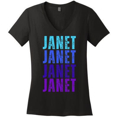 I Love Janet Pattern First Name Janet Women's V-Neck T-Shirt