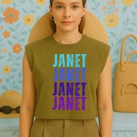 I Love Janet Pattern First Name Janet Garment-Dyed Women's Muscle Tee
