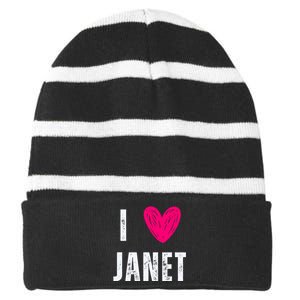 I Love Janet First Name Janet Striped Beanie with Solid Band