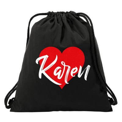 I Love Karen First Name Drawstring Bag