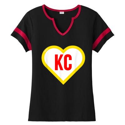 I Love Kansas City KC Football Heart KC Kansas City Ladies Halftime Notch Neck Tee