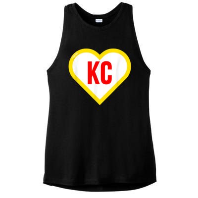 I Love Kansas City KC Football Heart KC Kansas City Ladies PosiCharge Tri-Blend Wicking Tank