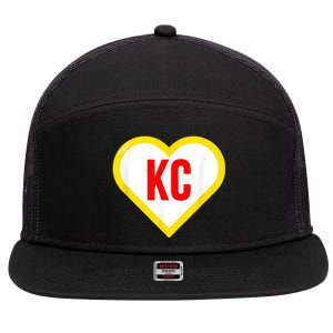 I Love Kansas City KC Football Heart KC Kansas City 7 Panel Mesh Trucker Snapback Hat