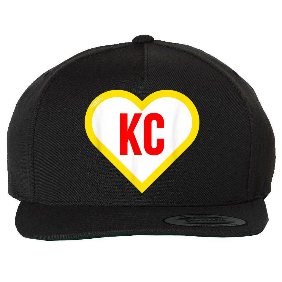 I Love Kansas City KC Football Heart KC Kansas City Wool Snapback Cap