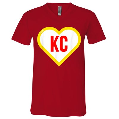I Love Kansas City KC Football Heart KC Kansas City V-Neck T-Shirt