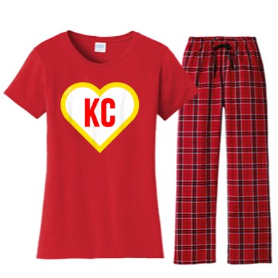 I Love Kansas City KC Football Heart KC Kansas City Women's Flannel Pajama Set