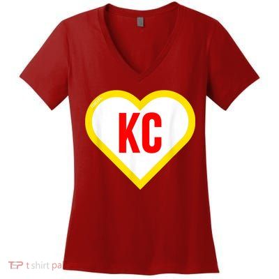I Love Kansas City KC Football Heart KC Kansas City Women's V-Neck T-Shirt