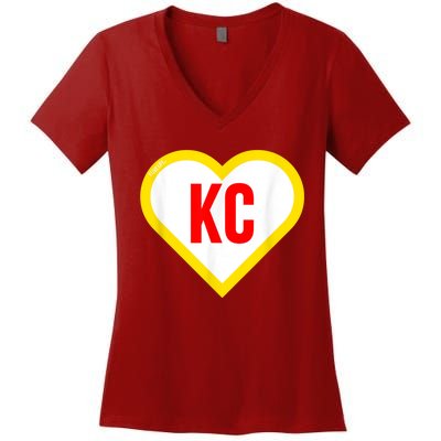 I Love Kansas City KC Football Heart KC Kansas City Women's V-Neck T-Shirt