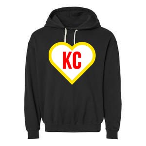 I Love Kansas City Kc Football Heart Garment-Dyed Fleece Hoodie