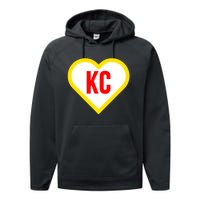 I Love Kansas City Kc Football Heart Performance Fleece Hoodie