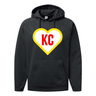 I Love Kansas City Kc Football Heart Performance Fleece Hoodie