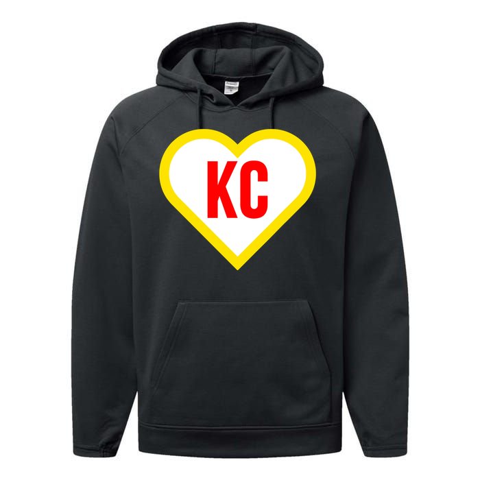 I Love Kansas City Kc Football Heart Performance Fleece Hoodie