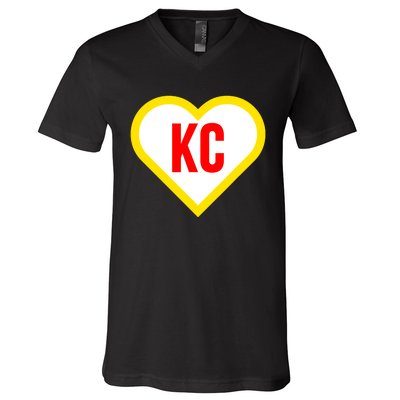 I Love Kansas City Kc Football Heart V-Neck T-Shirt