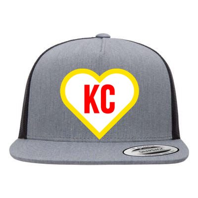 I Love Kansas City Kc Football Heart Flat Bill Trucker Hat