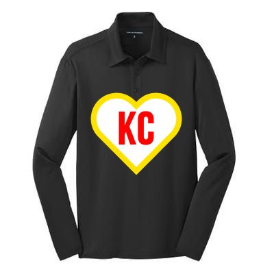 I Love Kansas City Kc Football Heart Silk Touch Performance Long Sleeve Polo