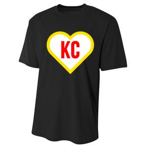 I Love Kansas City Kc Football Heart Performance Sprint T-Shirt