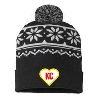 I Love Kansas City Kc Football Heart USA-Made Snowflake Beanie