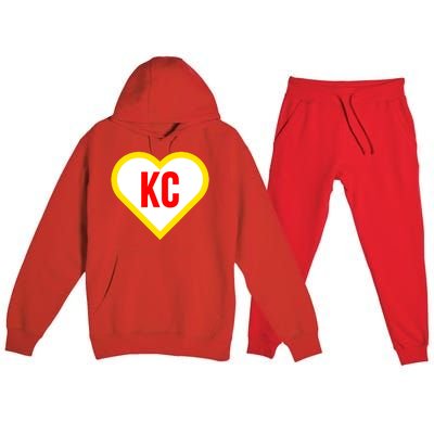 I Love Kansas City Kc Football Heart Premium Hooded Sweatsuit Set