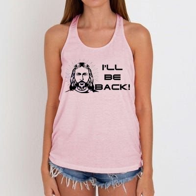 I'll Be Back Jesus Funny Women's Knotted Racerback Tank